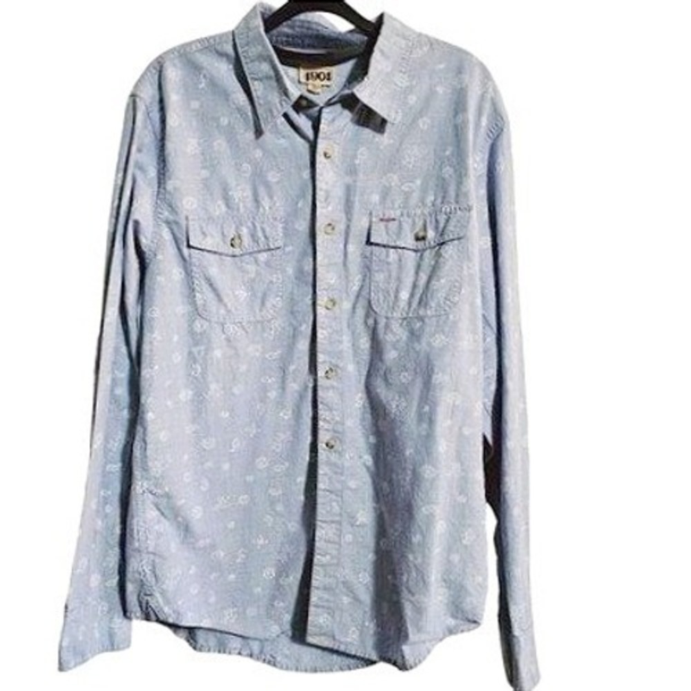 1901 button down shirt size Large blue‎ long sleeve paisley bandana print